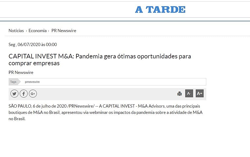 CAPITAL INVEST M&A: Pandemia gera timas oportunidades para comprar empresas